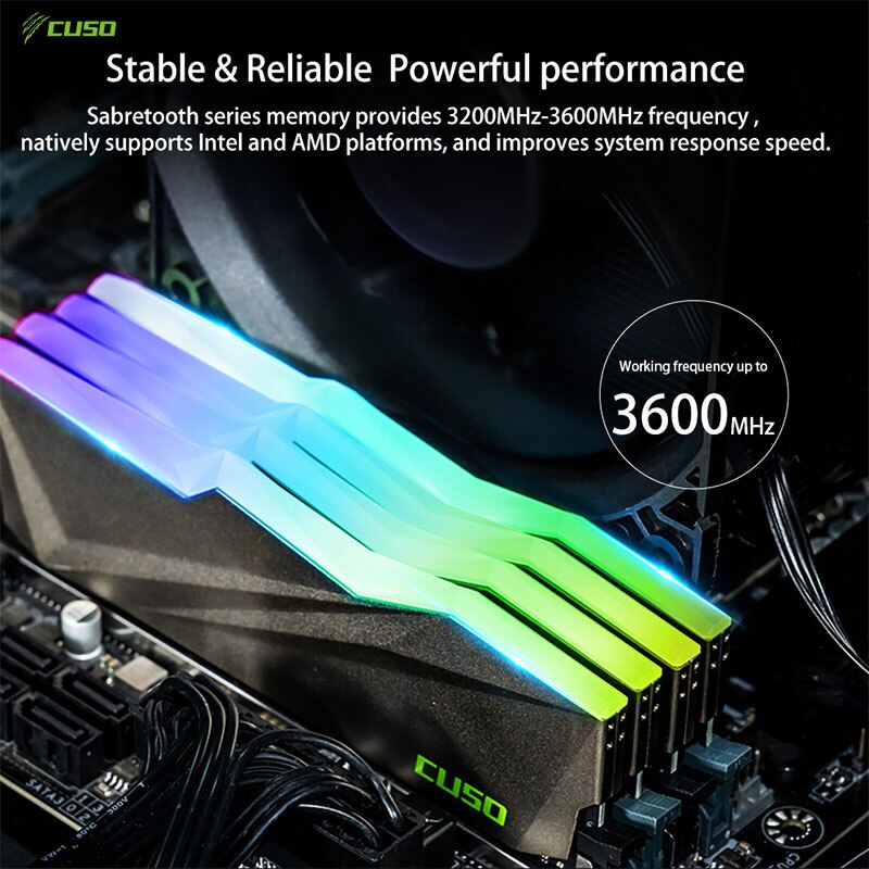 CUSO ميموريا رام ddr4 16GB 8GBx2 3200MHz 3600MHz ميموريا RGB Ram DDR4 Sabretooth سلسلة RGB ذاكرة DIMM لسطح المكتب