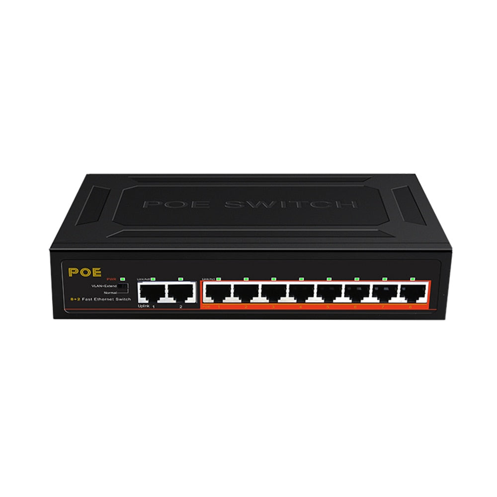 TEROW POE Switch 10-Port 100Mbps Ethernet Smart Switch 8 PoE+2 UpLink With Internal Power Office Home Network Hub for IP Camera