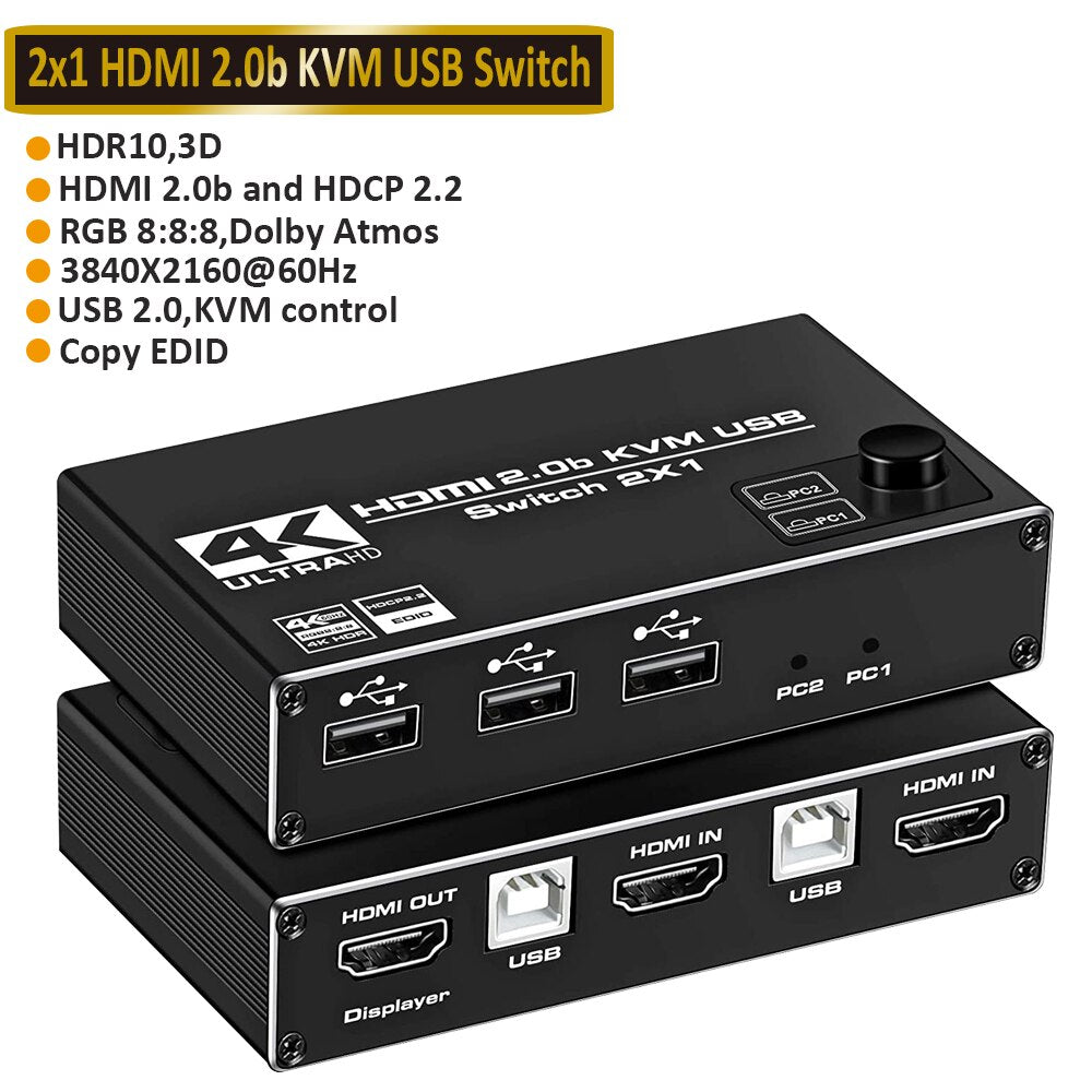 Navceker HDMI 2.1 KVM Switch 4K 120Hz HDMI USB 3.0 KVM Switch USB 8K 60Hz 1080@240Hz USB KVM Switcher HDMI with USB 3.0 port PC