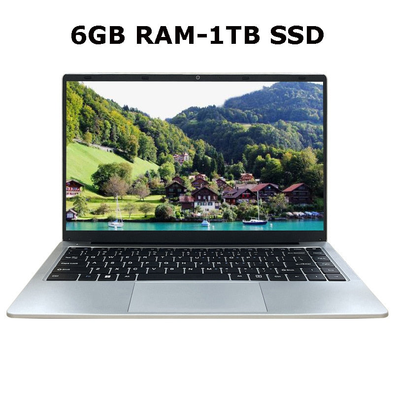 حاسوب محمول رخيص الثمن Intel J4105 DDR4 6GB RAM + 1TB SSD محمول للطلاب Win 10 حاسوب محمول FHD بشاشة 14 بوصة لمكتب الأعمال