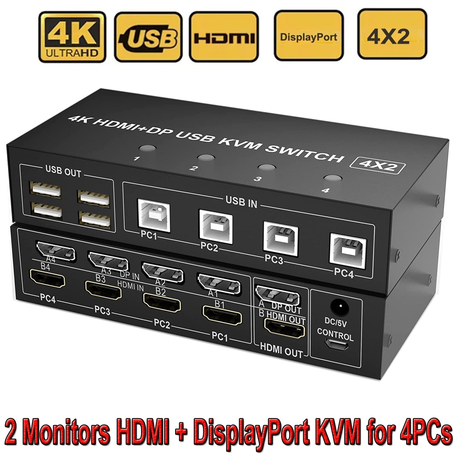شاشة مزدوجة 4X2 Displayport HDMI KVM Switch 4K 60 هرتز عرض ممتد 2X2 DP USB KVM Switcher 2/4 قطعة لوحة مفاتيح الكمبيوتر والماوس