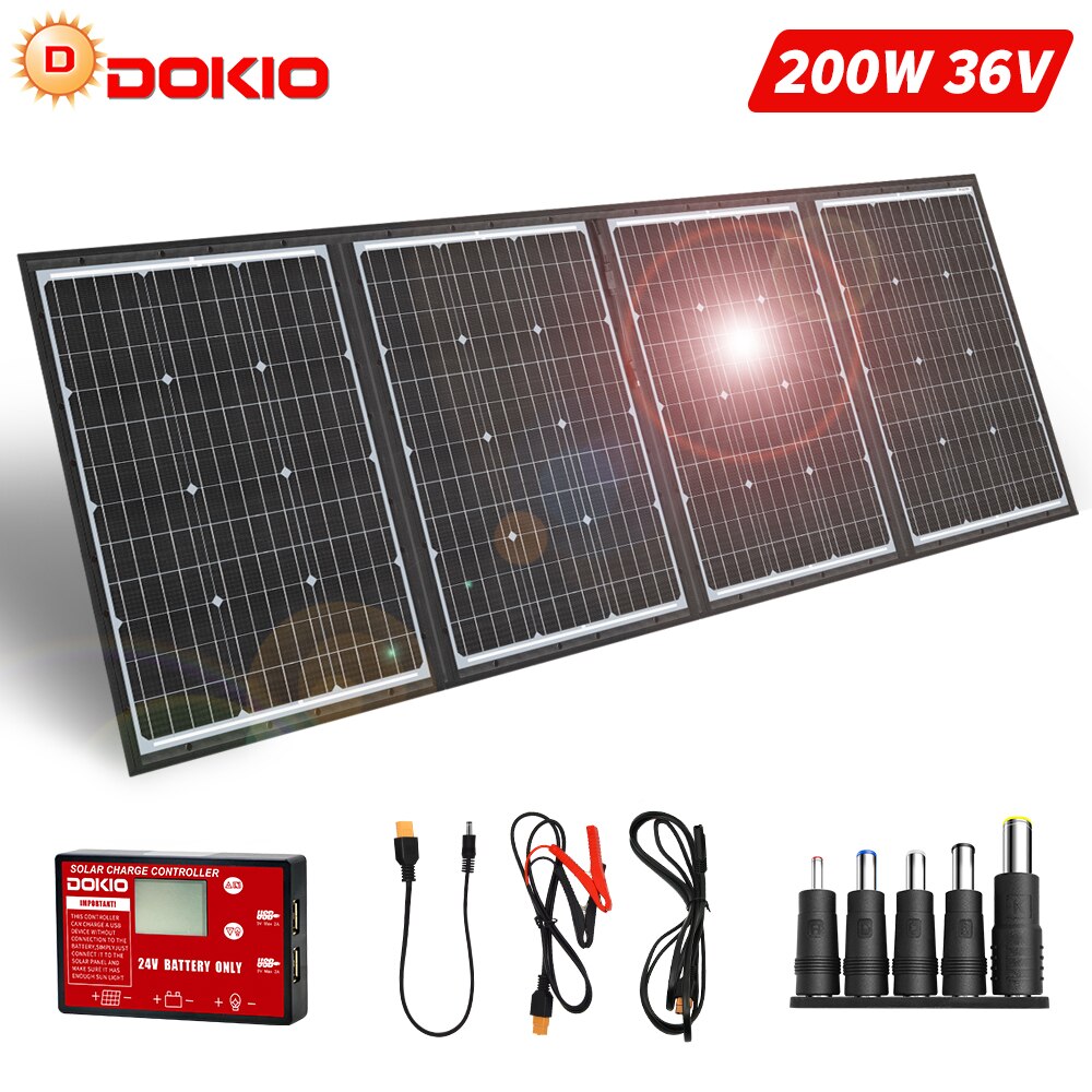 Dokio Flexible Foldable 200W(50Wx4) Mono Solar Panel High Power Portable Solar Panel For RV&amp;Boat&amp;Travel Solar Panel China