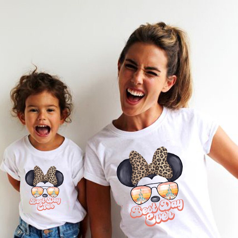 Best Day Ever Print Funny Family Matching T-shirt Minnie Mickey Mouse Shirt White Father Mother and Kids Disney Tees Tops