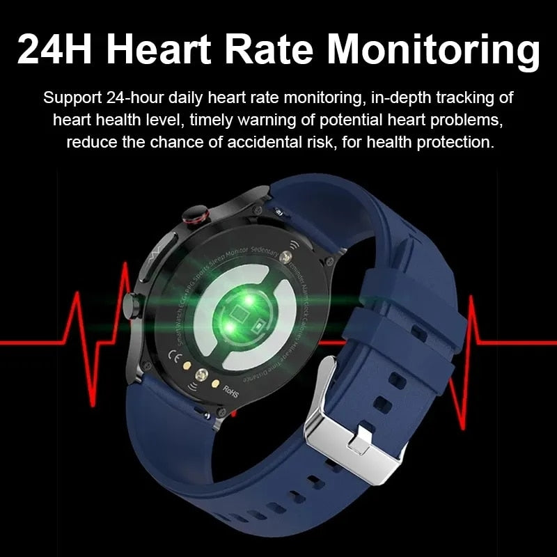 2023 جلوكوز الدم ساعة ذكية كاملة شاشة تعمل باللمس رجالي ECG مراقبة ضغط الدم درجة حرارة الجسم Smartwatch IP68 مقاوم للماء