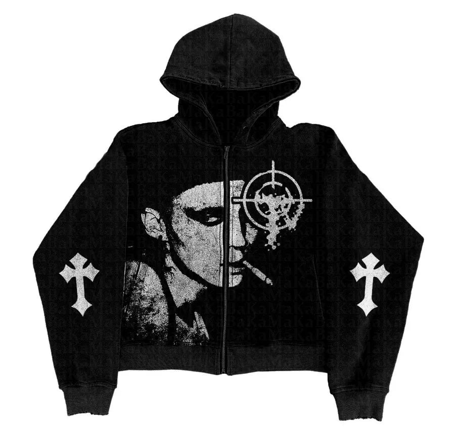 Hoodies Women Y2k Letter Print Oversized Sweatshirts Hip Hop Grunge Goth Winter Hooded Jackets Coat