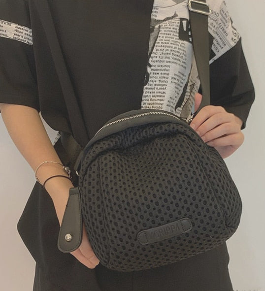 Women Small Casual Nylon Handbag Female Hollow Out Fabric Medium Size Shoulder Bag 2023 Leisure Shell Phone Side Sling Pouch Bag