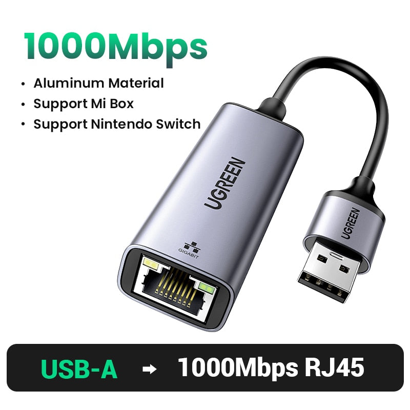 UGREEN USB Ethernet Adapter 1000/100Mbps USB3.0 HUB RJ45 Lan for Laptop PC Xiaomi Mi Box Macbook Windows USB-C HUB Network Card