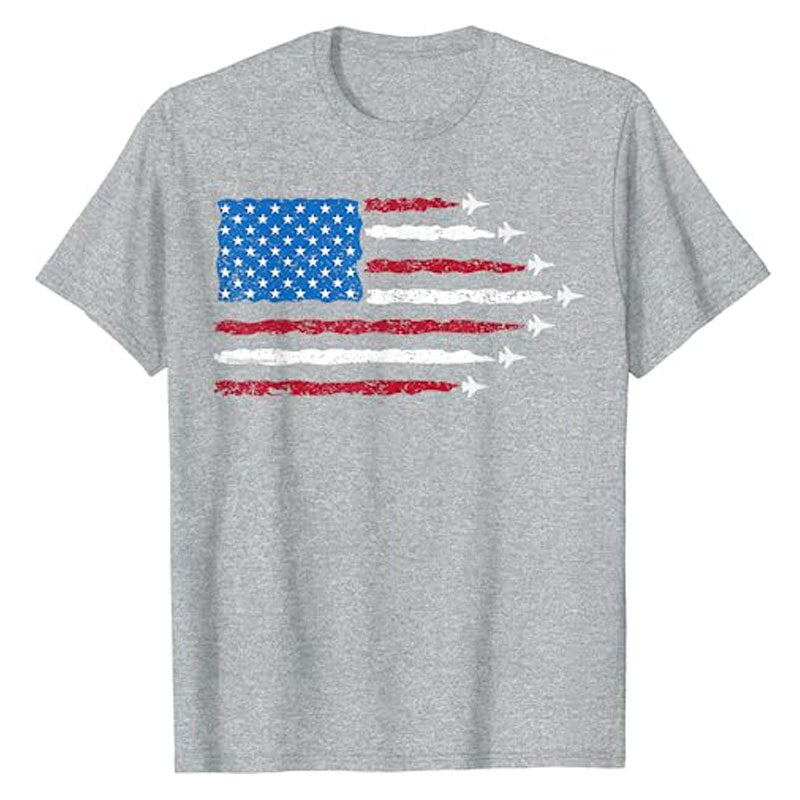 Patriotic Red White Blue US Flag Fighter Jets 4th of July T-Shirt American USA Proud Graphic Tee Memorial Veteran's Day Apparel