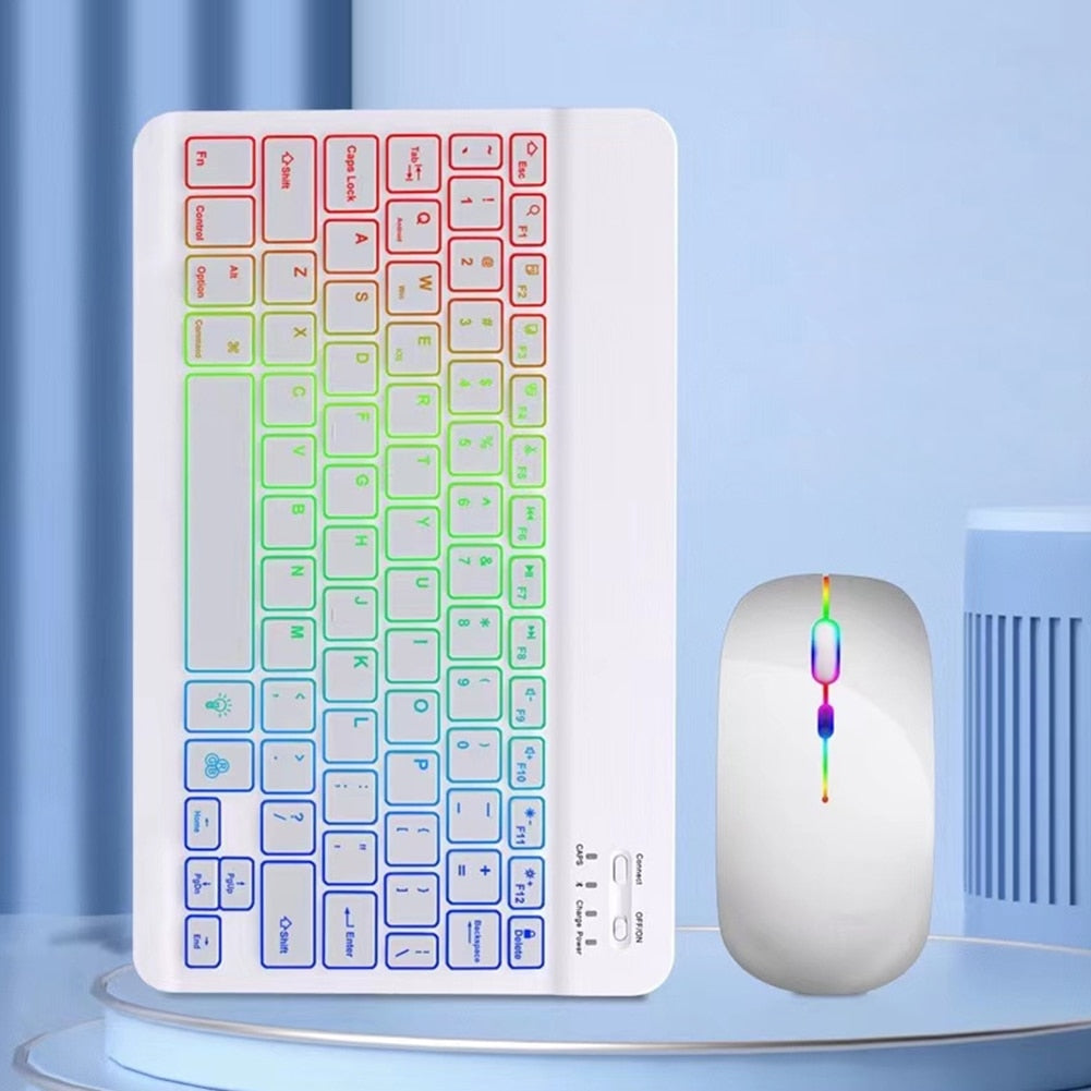 ماوس لوحة مفاتيح لاسلكي محمول 10 بوصة مجموعات ماوس لوحة مفاتيح RGB بإضاءة خلفية بلوتوث - متوافق مع ملحقات الكمبيوتر المحمول والكمبيوتر اللوحي