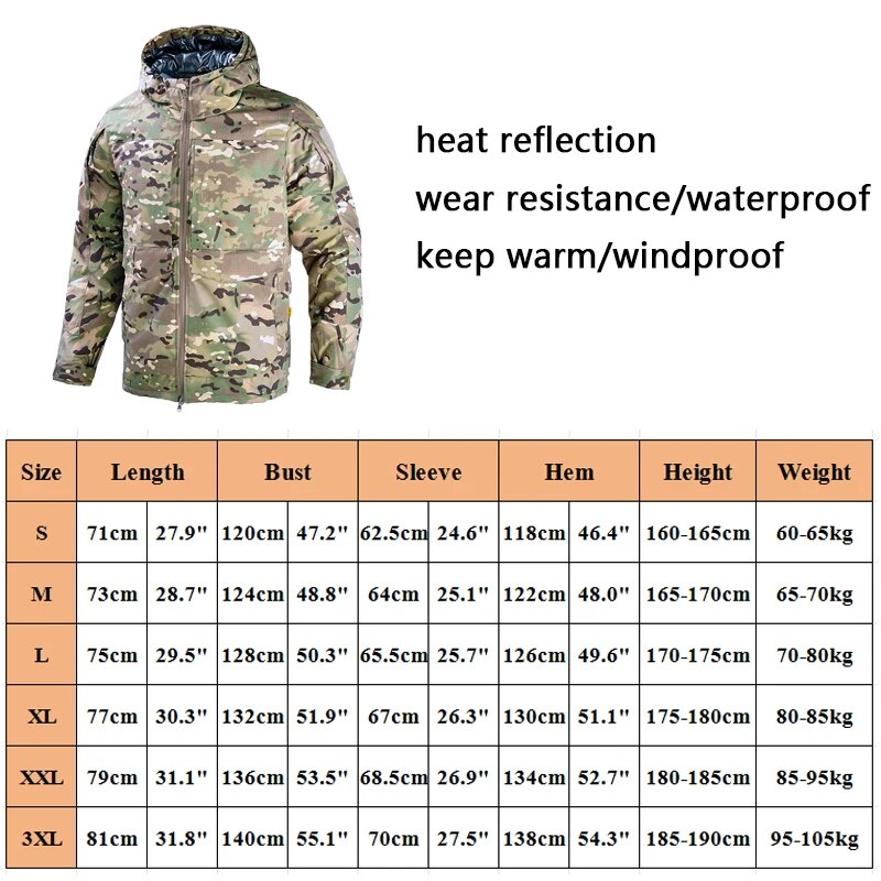 Winter Tactical Jacket Heat Reflective Jackets Warm Combat Cotton Coat Army Softair Coats Multicam Thermal Hiking Hunt Clothes