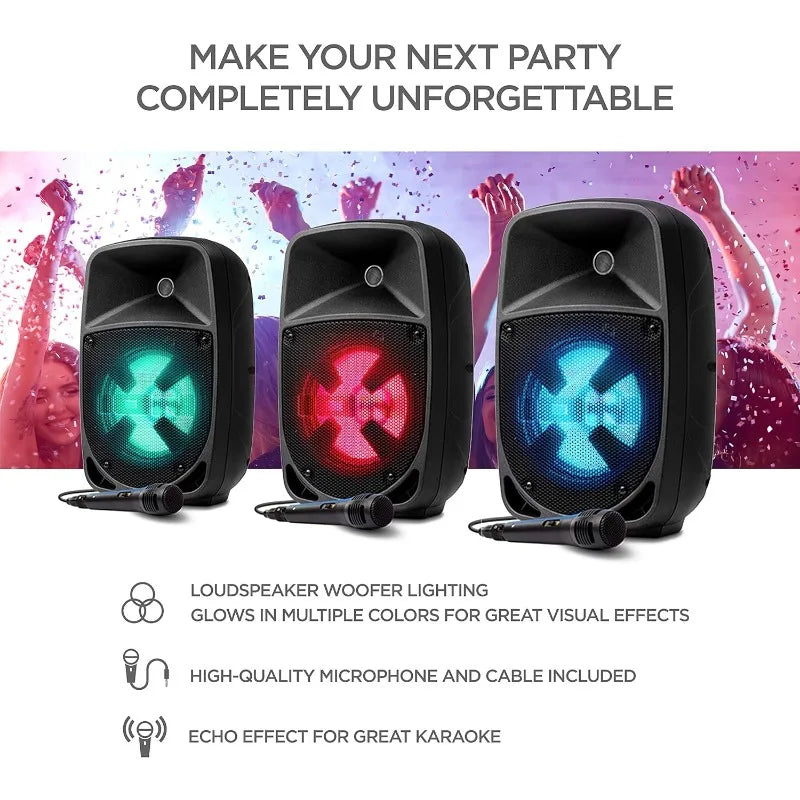 ION Audio Pro Glow 8 - 150W Wireless Bluetooth Speaker Portable PA System With Karaoke Microphone, Vocal Effects