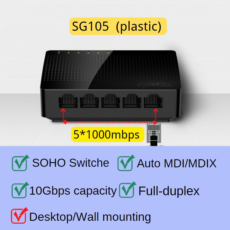 Tenda جيجابت التبديل إيثرنت 5/8 ميناء 1000Mbps 10xFast التبديل RJ45 Hub إيثرنت محول الشبكة SOHO سطح المكتب الذكية واي فاي الجلاد