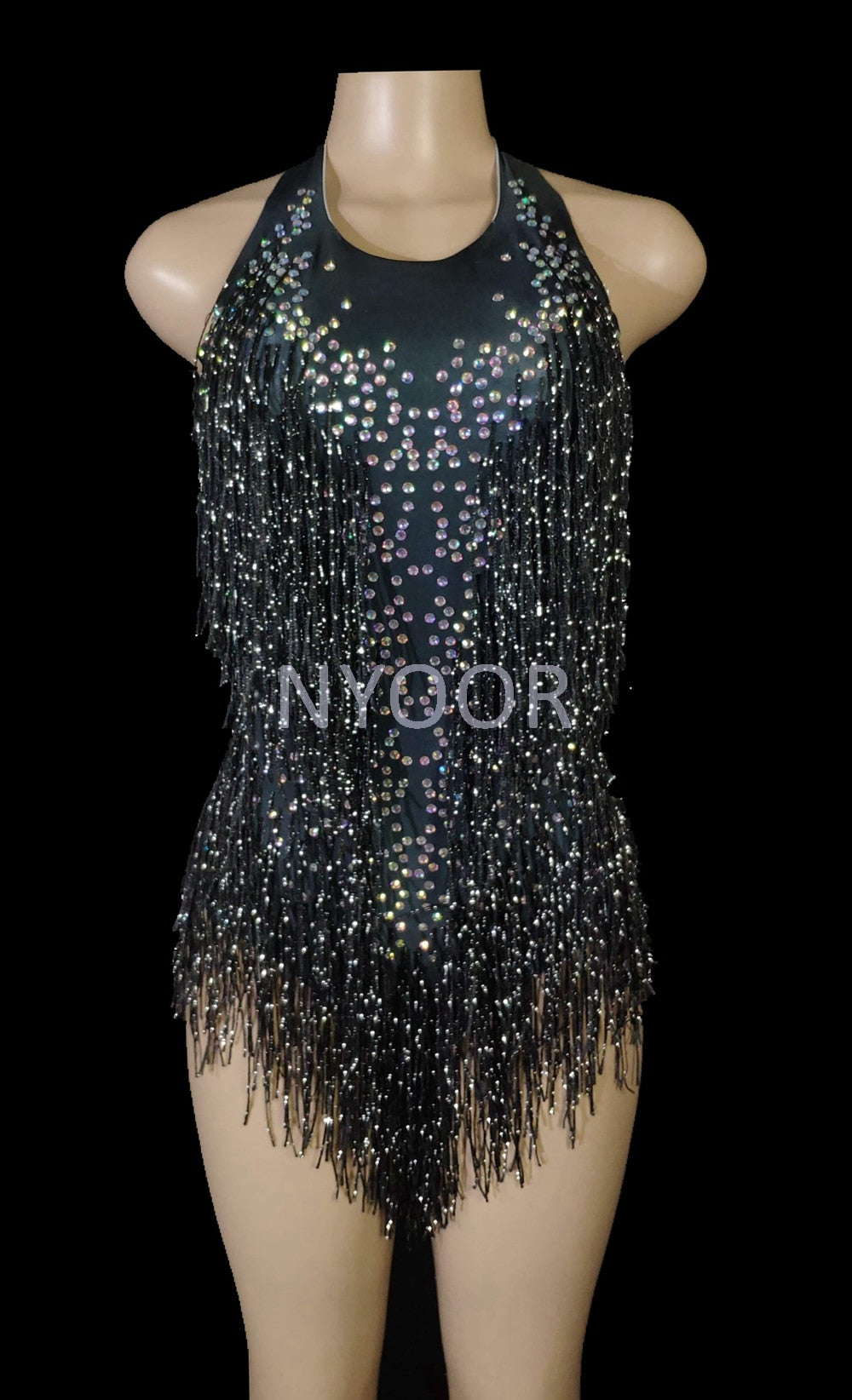 Sparkly Crystals Fringes Bodysuit Sexy Tassel Leotard Jazz Dance Costu Power Packed Store 8187