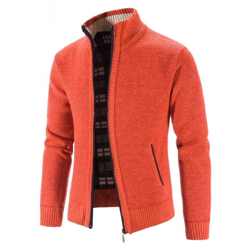 8 Colors 2023 Autumn/Winter New Plush and Thickened Stand Collar Jacket Jacket Half High Neck Knitted Cardigan Sweater for Men
