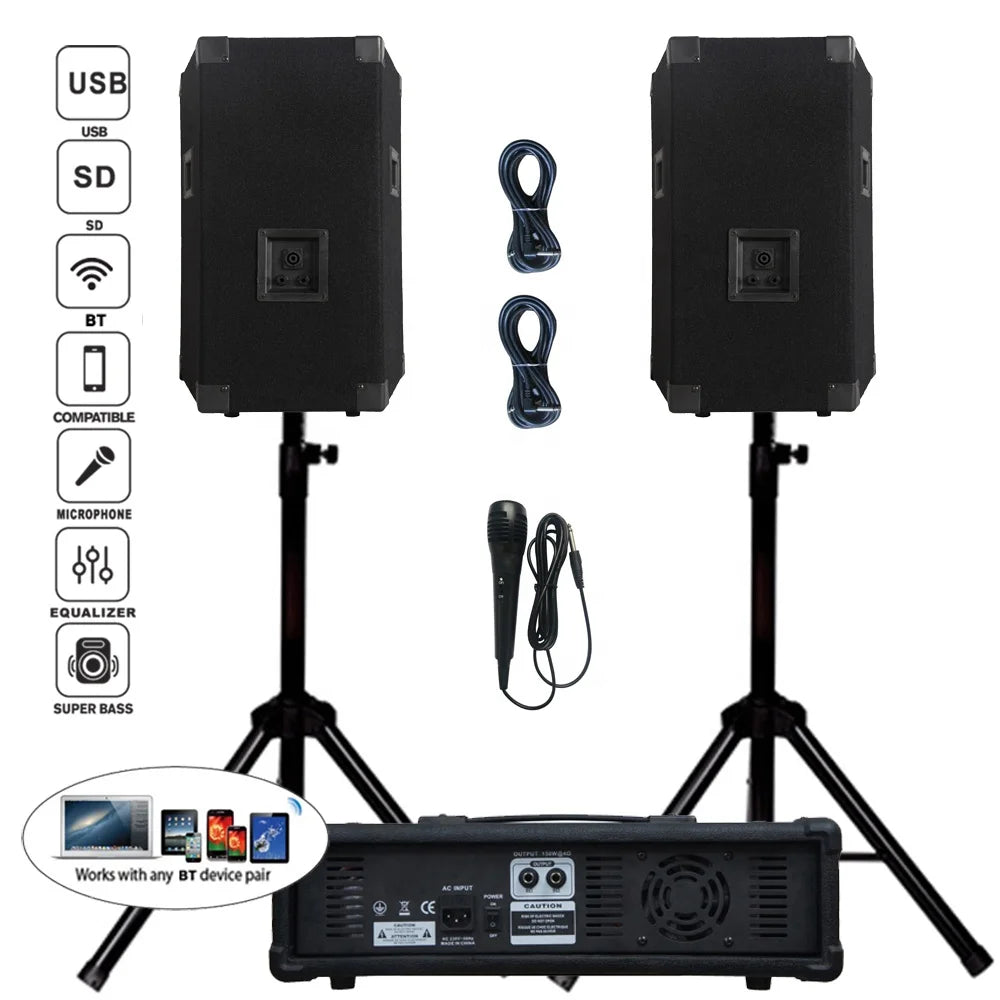 Professional audio 1200W 2X15"Subwoofer PA speaker system BT TWS karaoke sets 4 channel powered mixer Sound box bocina parlant