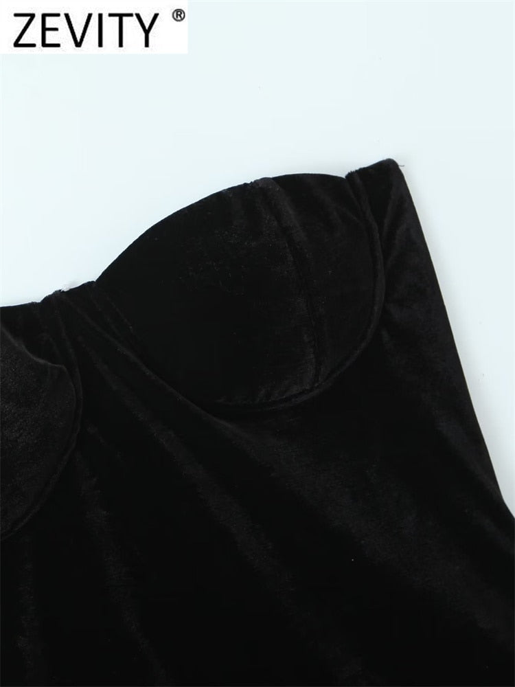 جديد Zevity ملابس نسائية مثيرة بدون أكتاف باللون الأسود المخملي ملابس داخلية ضيقة للسيدات بدون حمالات ملابس صيفية للشاطئ ملابس فضفاضة للنساء LS2872