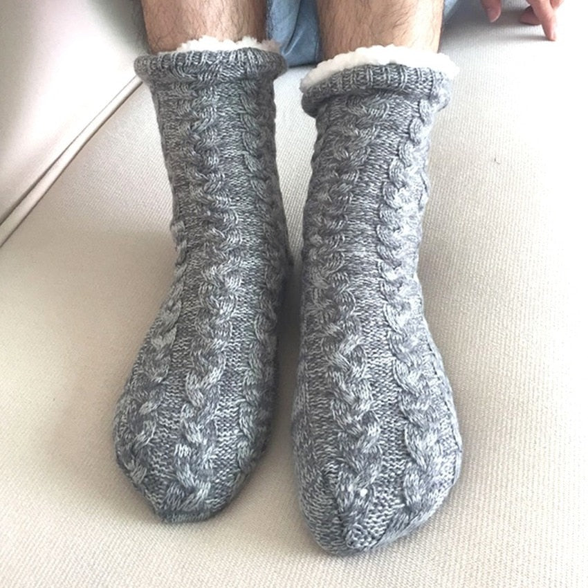 Thermal Socks Mens Winter Warm Home Soft Cotton Thickened Plus Velvet Sleeping Anti Slip None Grip Short Floor Slipper Sock Male