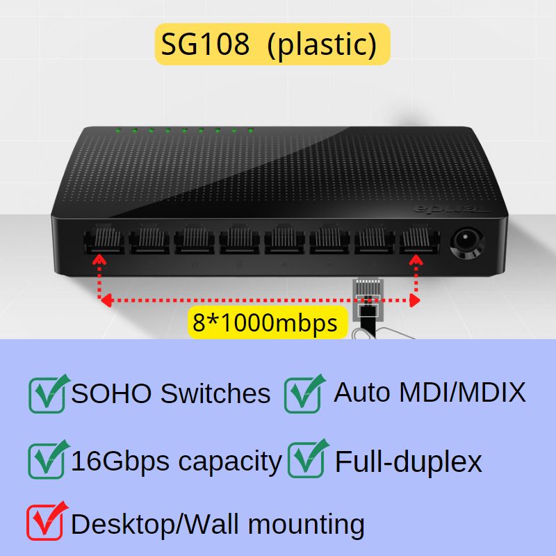 Tenda جيجابت التبديل إيثرنت 5/8 ميناء 1000Mbps 10xFast التبديل RJ45 Hub إيثرنت محول الشبكة SOHO سطح المكتب الذكية واي فاي الجلاد