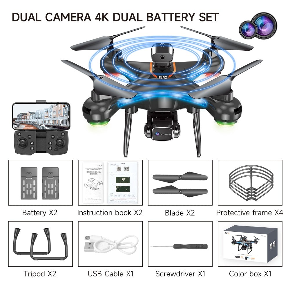 F192 RC Drone 4K Professional Dual Camera Obstacle Avoidance Optical Flow Positioning 143g Foldable Quadcopter Helicopter Gifts