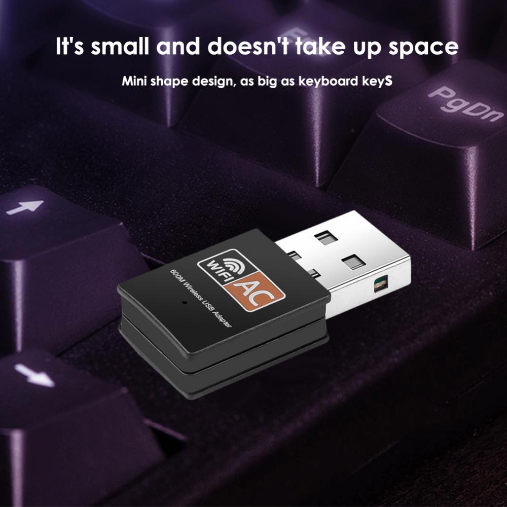 محول واي فاي USB صغير لاسلكي ثنائي النطاق 2.4G / 5.G 600Mbps USB استقبال بطاقة الشبكة لأجهزة الكمبيوتر المحمول سطح المكتب ويندوز 7 8 لينكس XP