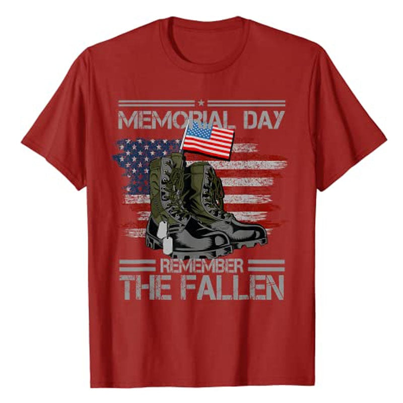 Memorial Day Remember The Fallen Veteran Military Vintage T-Shirt Men's Fashion Usa American Proud Tee 4th of July Patriotic Top