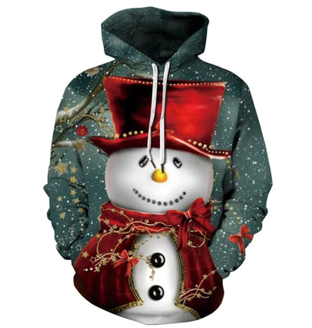 2024 Christmas tree Xmas Santa Snowman Claus Hoodie Men Autumn Winter 3D Print Pullover Sweatshirt