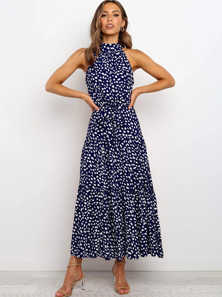Summer Long Dress Polka Dot Casual Dresses Black Sexy Halter Strapless New 2022 Yellow Sundress Vacation Clothes For Women