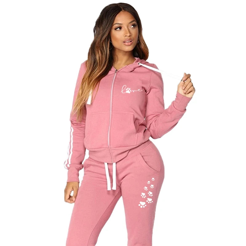 Women's sports suit three stripe sweater two piece jogging set