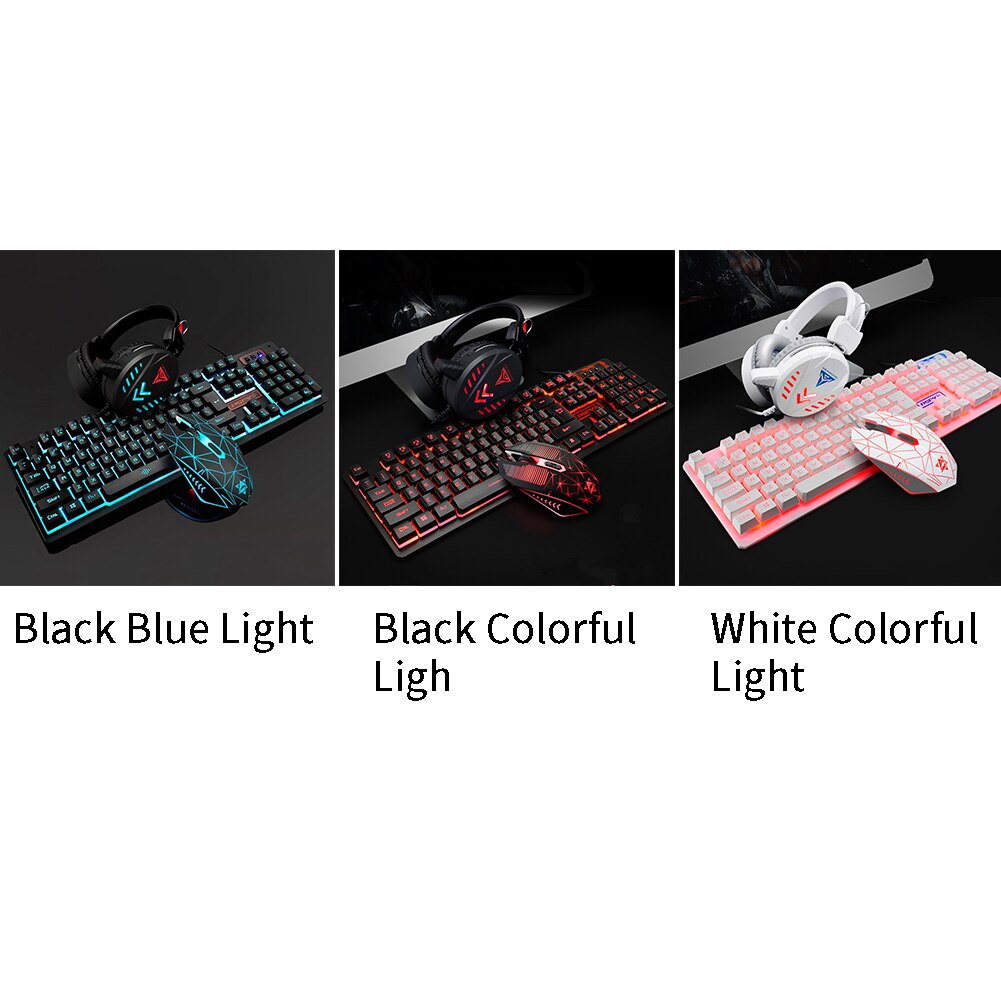 4pcs USB Backlight Ergonomic Mechanical Illuminated Computer Headset Gaming Mouse Pad Desktop Wired Keyboard Set Accessories