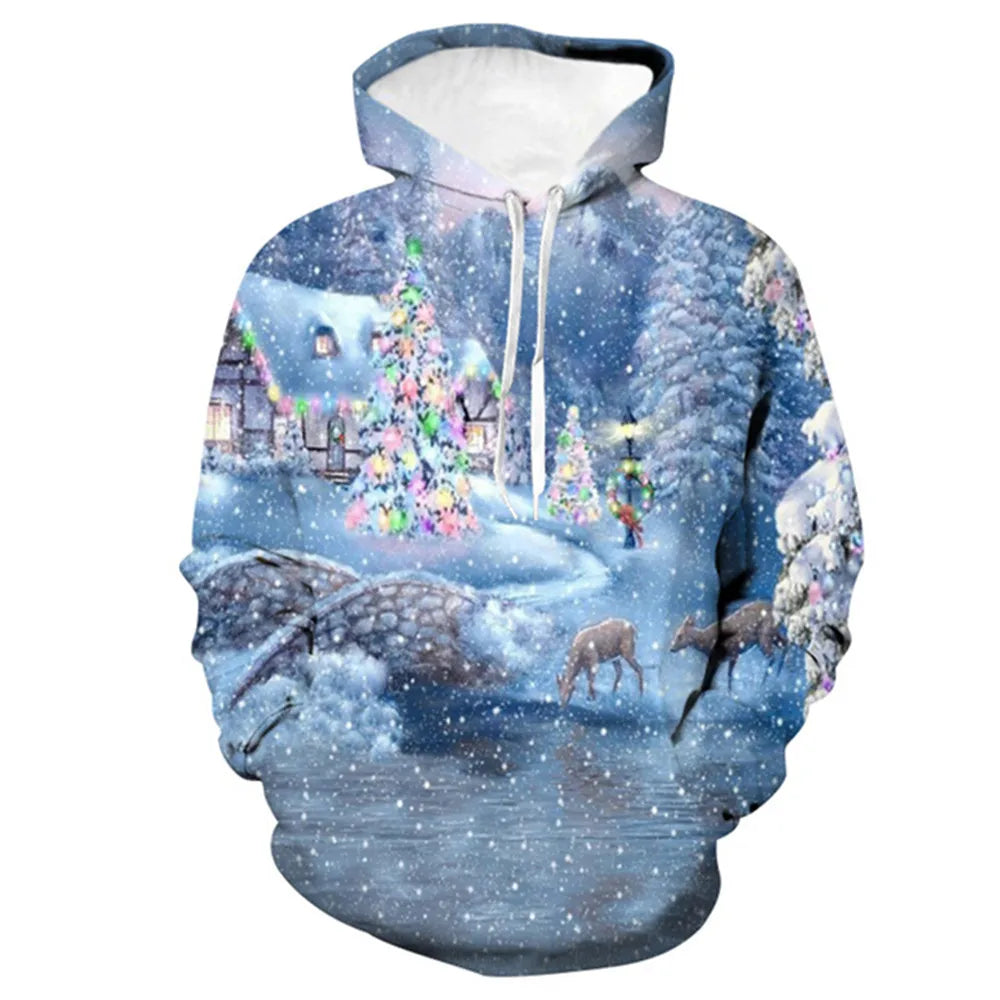 2024 Christmas tree Xmas Santa Snowman Claus Hoodie Men Autumn Winter 3D Print Pullover Sweatshirt