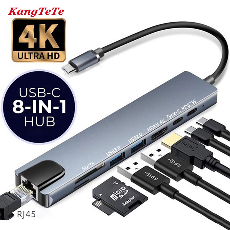 Type-C Docking Station Suitable For HDMI 4K SD TF PD VGA Adapter RJ45 Lan Ethernet 3.5mm Jack Audio Video USB HUB For Laptop