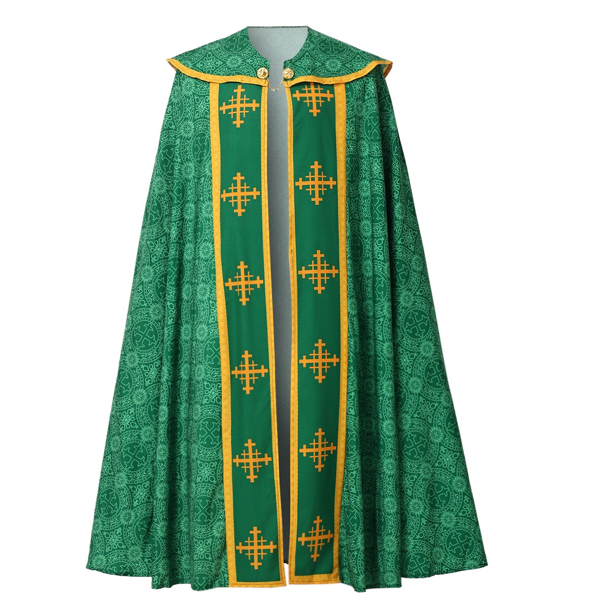 New Halloween Men's Medieval Church Pastor Cosplay Robe Retro Printed Tassels Priest Cape Purim Carnival Party Costume For Male