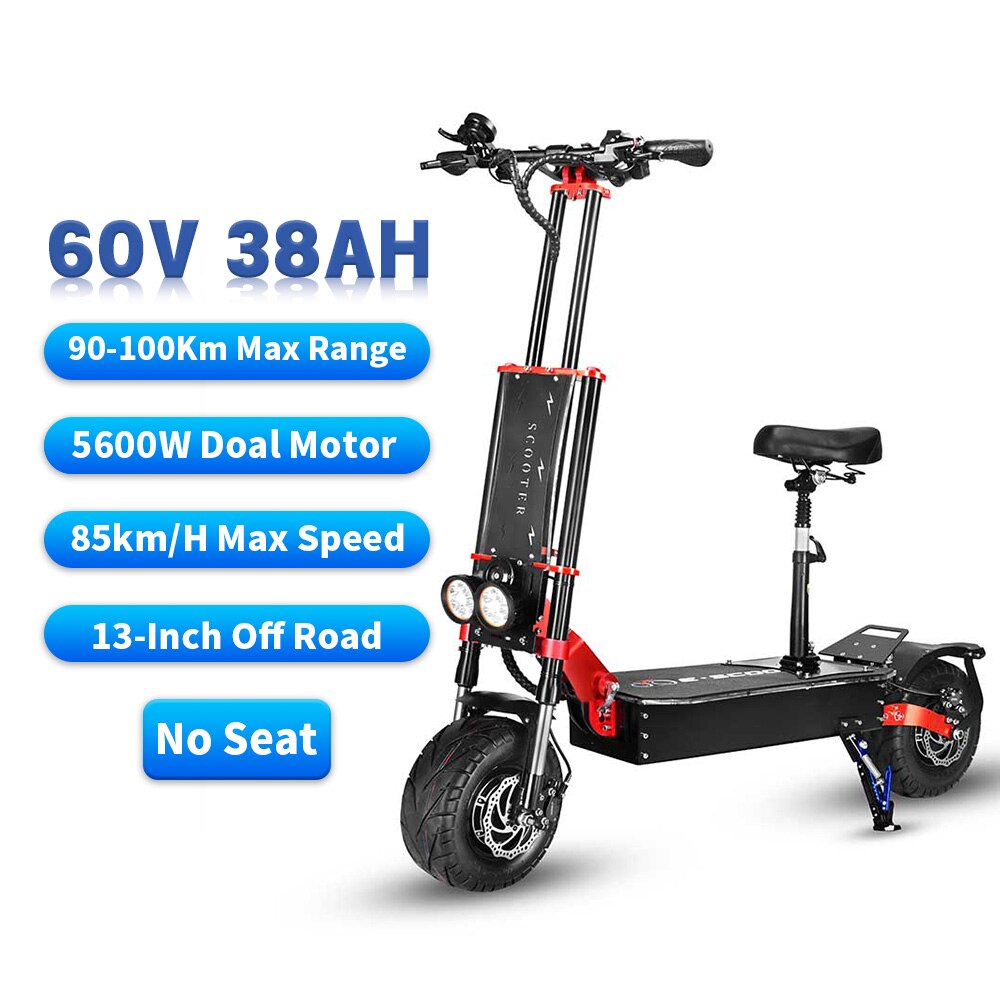 Off Road Dual Motor Electric Scooter Adult with Seat 11&quot; Folding E-Scooter 55+MPH 5600W60V Long Range Waterproof