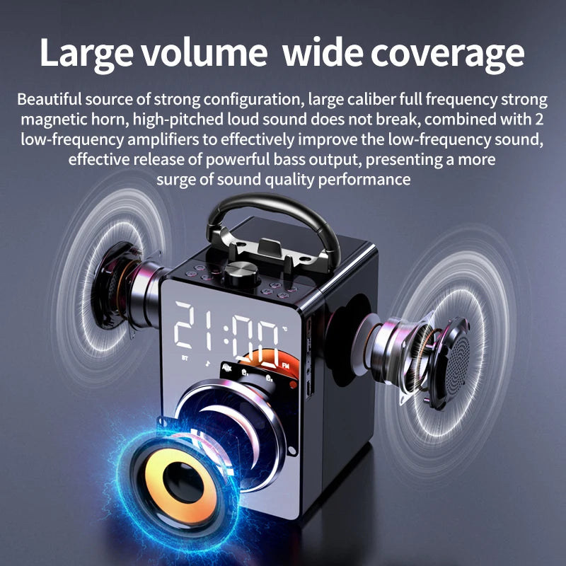 الثقيلة باس سمّاعات بلوتوث المحمولة ثلاثية الأبعاد مضخم صوت ستيريو مع ميكروفون دعم كاريوكي AUX TF FM راديو HIFI BoomBox