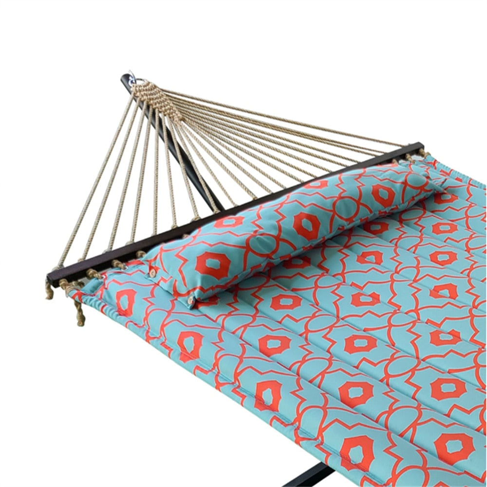 2 person hammock, coral and spa blue, product assembly size 145.65 feet long x 55 feet wide