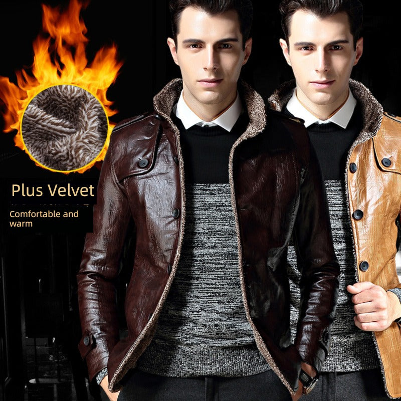 Men Large Size Plush Coat Winter Warm Leather Jacket 6XL 7XL