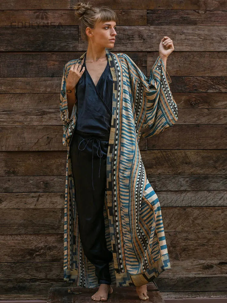 البوهيمي مطبوعة بيكيني الاخفاء أنيقة الذاتي مربوط كيمونو فستان تونك المرأة حجم كبير ملابس الشاطئ لباس سباحة التستر Q1228