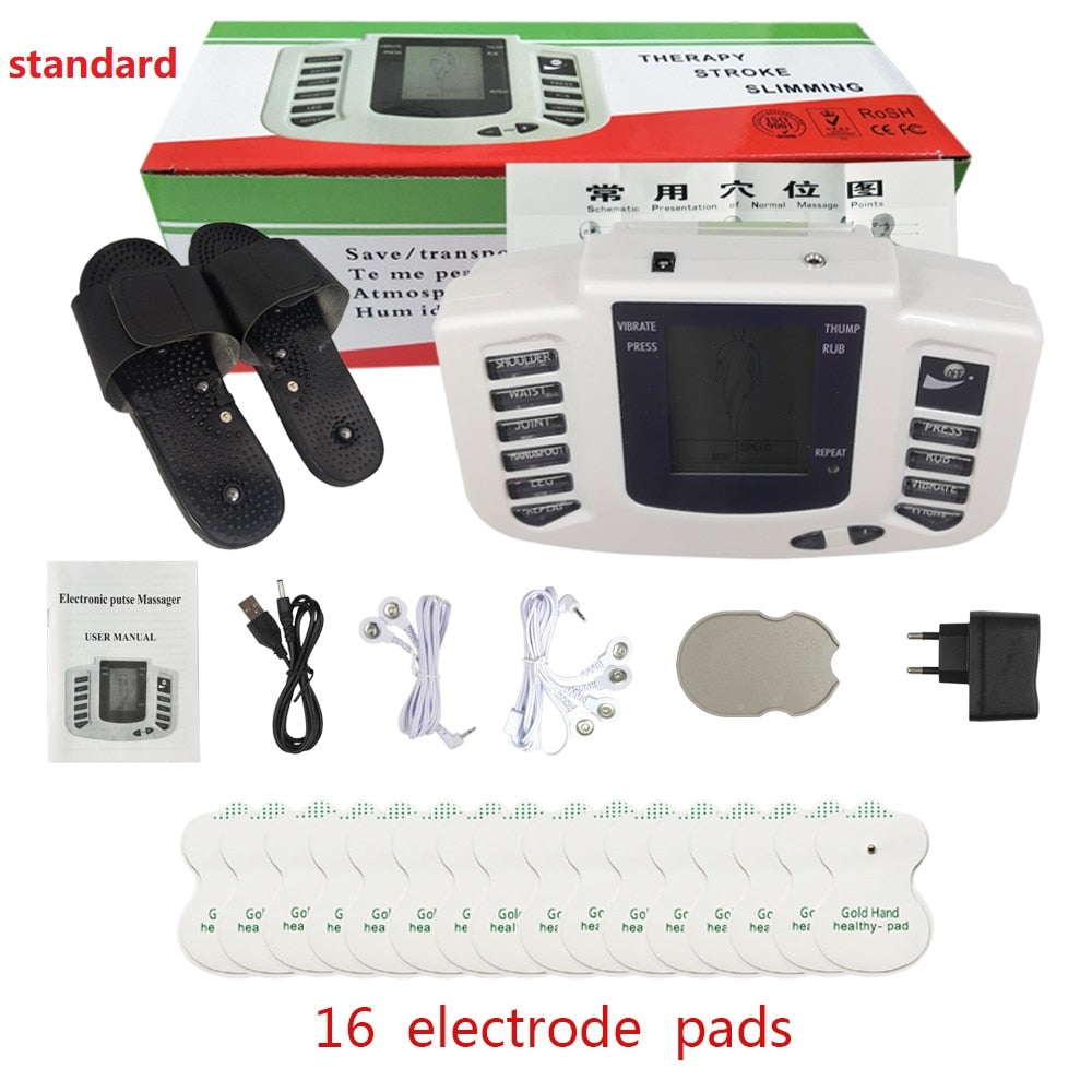 JR309A جهاز تدليك كهربائي لكامل الجسم للاسترخاء في علاج العضلات، الوخز بالإبر بعشرات النبض مع شبشب علاجي + 16 وسادة + حياكة