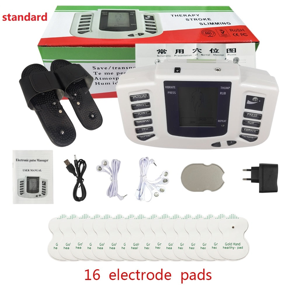 JR309A Electrical Stimulator Full Body Relax Muscle Therapy Massager,Pulse tens Acupuncture with therapy slipper+16pads+knitting