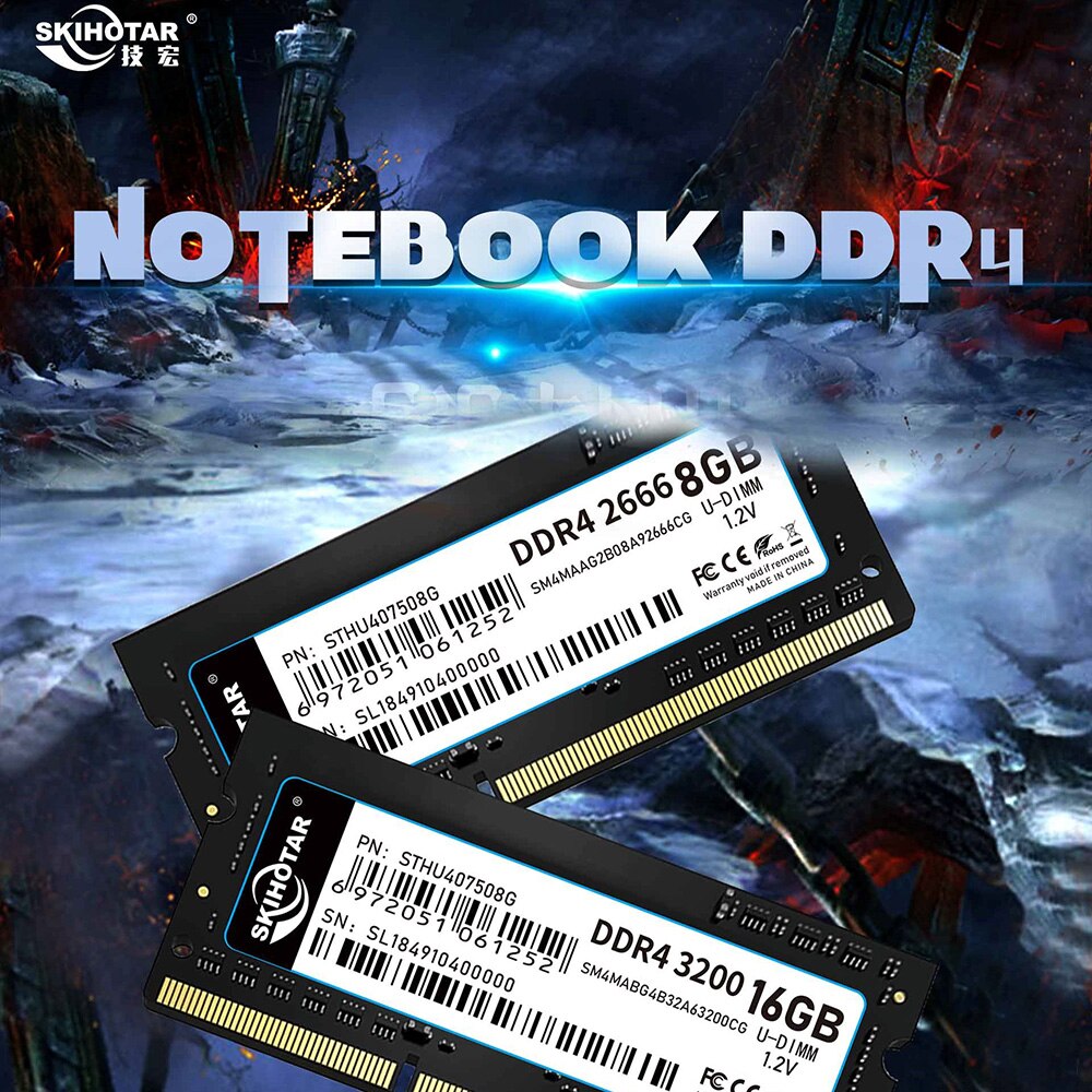 SKIHOTAR DDR3 DDR4 SoDimm Ram وحدة ذاكرة الكمبيوتر المحمول DDR3 4GB 8GB 16GB 1333MHZ 1600MHZ 3200MHZ PC4 ميموريا RAMS