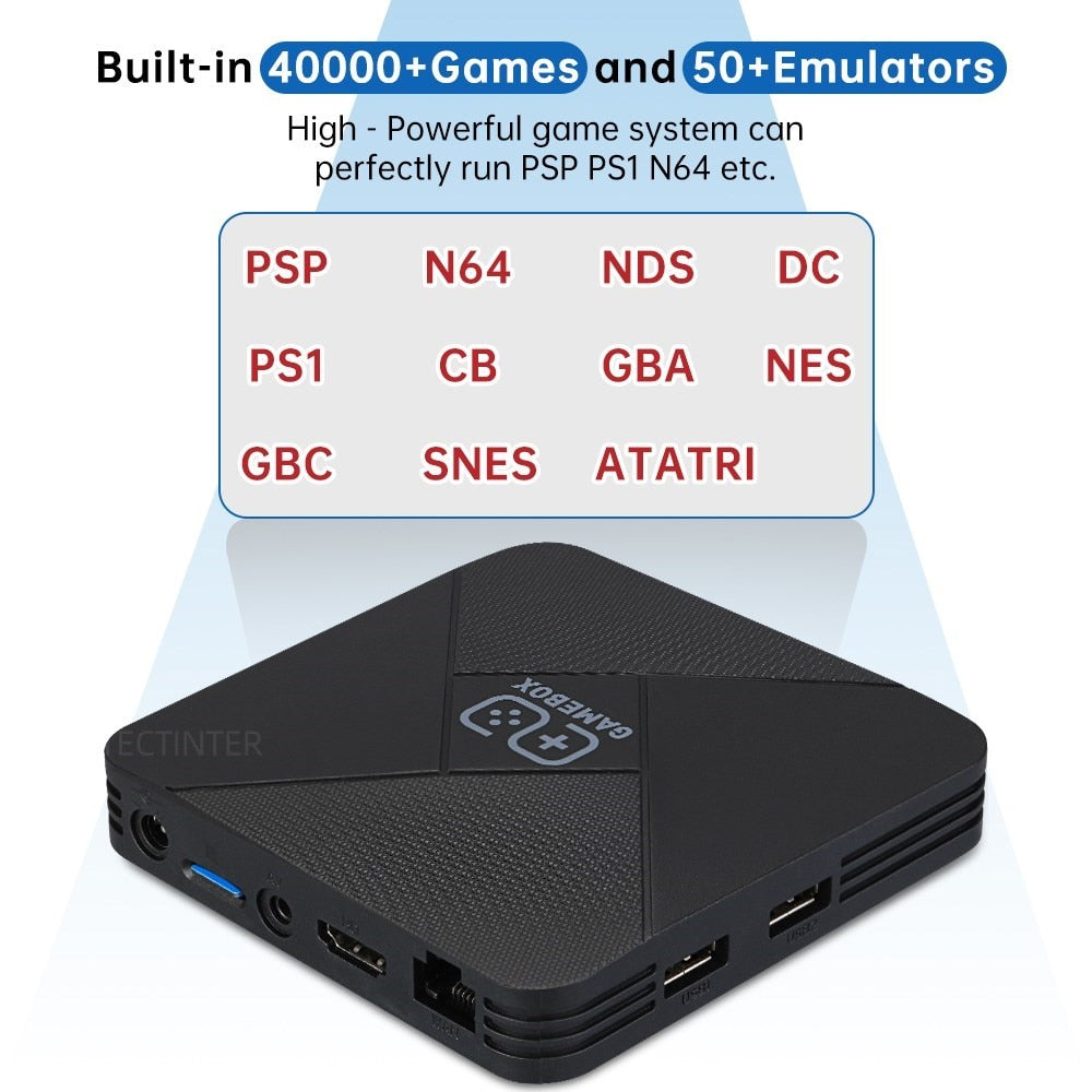 وحدة تحكم ألعاب فيديو مزدوجة النظام 4K مشغل ألعاب تلفزيون لوحة ألعاب لاسلكية مدمجة في 40000+ ألعاب 128 جيجا صندوق تلفزيون يدعم NDS/PS1/PSP/N64