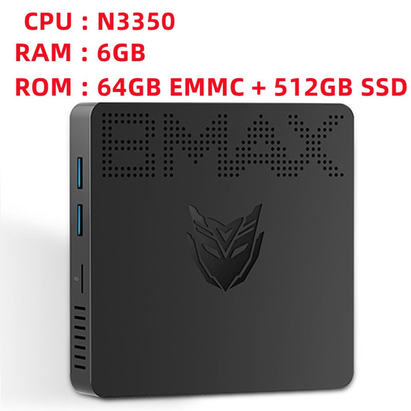 Bmax B1 Plus Fanless Mini PC Windows 10 Chip N3350 DDR3 6GB 64GB 128GB SSD VGA Dual WiFi BT 4.2 1000 LAN Desk Computer