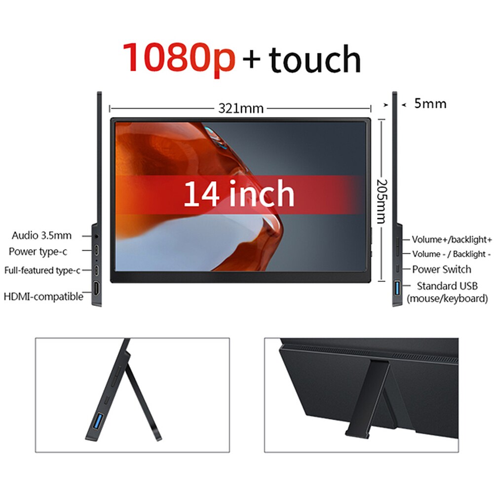10.6 Inch Portable Monitor Extend Screen FHD 1920X1080 Display Game Screen 220Cd Easy To Use HDMI-Compatible for Mini Laptop