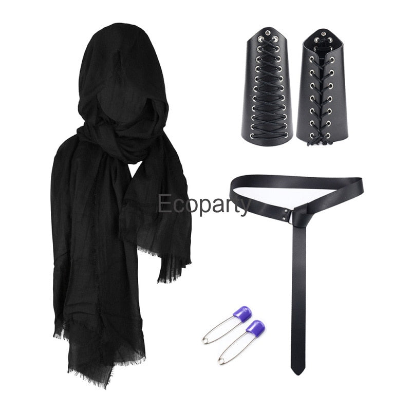 New Men's Medieval Pirate Knight Costume Retro Hood Scarf Black Red Wrap Cloak Wristband Belt Suit Halloween Party Larp Costumes