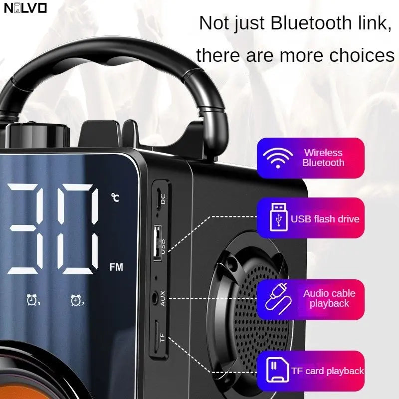High Power Loudspeaker Bluetooth Bt Speaker Karaoke Microphone Sound Box Kits 2 In 1 Led Clock Makeup Mirror Subwoofer Dual