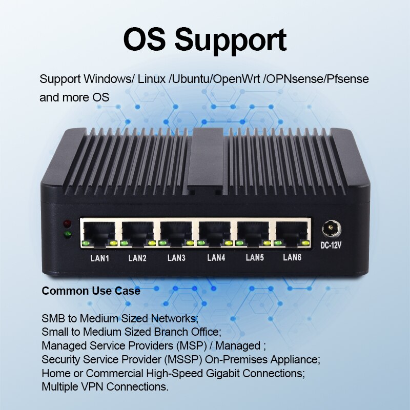 XCY Fanless Mini PC Router 12th Gen Intel Celeron J6412 Processor 6x Intel i226V 2.5G LAN Support Windows Linux Pfsense