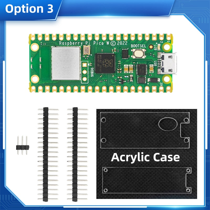 New Raspberry Pi Pico W With Wireless WiFi RP2040 Microcontroller Development Board Optional Acrylic Case GPIO Header