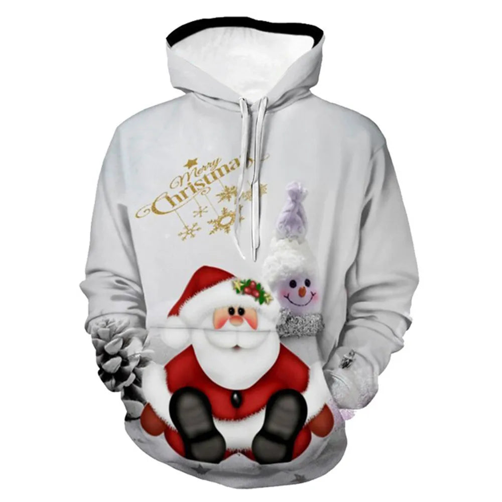 2024 Christmas tree Xmas Santa Snowman Claus Hoodie Men Autumn Winter 3D Print Pullover Sweatshirt