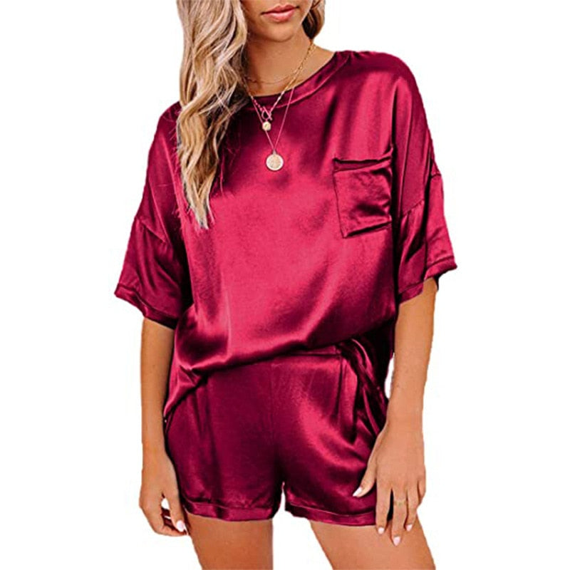 2023 Summer Satin Pajamas Set Women Imitated Silk Pajamas Sexy Silk Sleepwear Homewear Female Loose Lounge Wear Sets Pjs Women