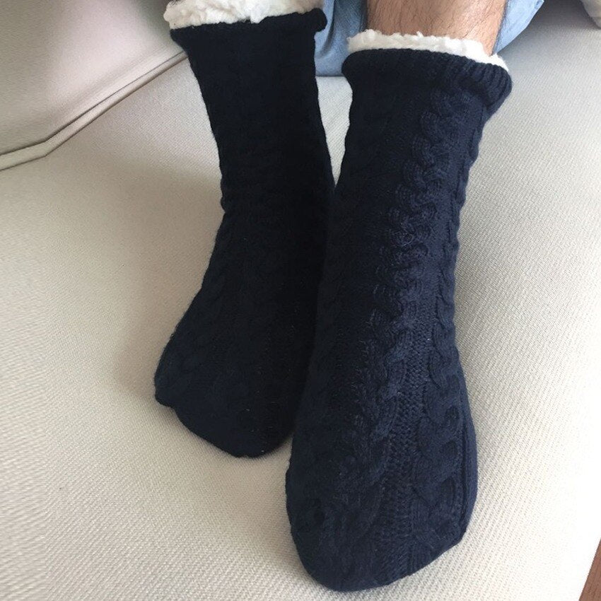 Thermal Socks Mens Winter Warm Home Soft Cotton Thickened Plus Velvet Sleeping Anti Slip None Grip Short Floor Slipper Sock Male